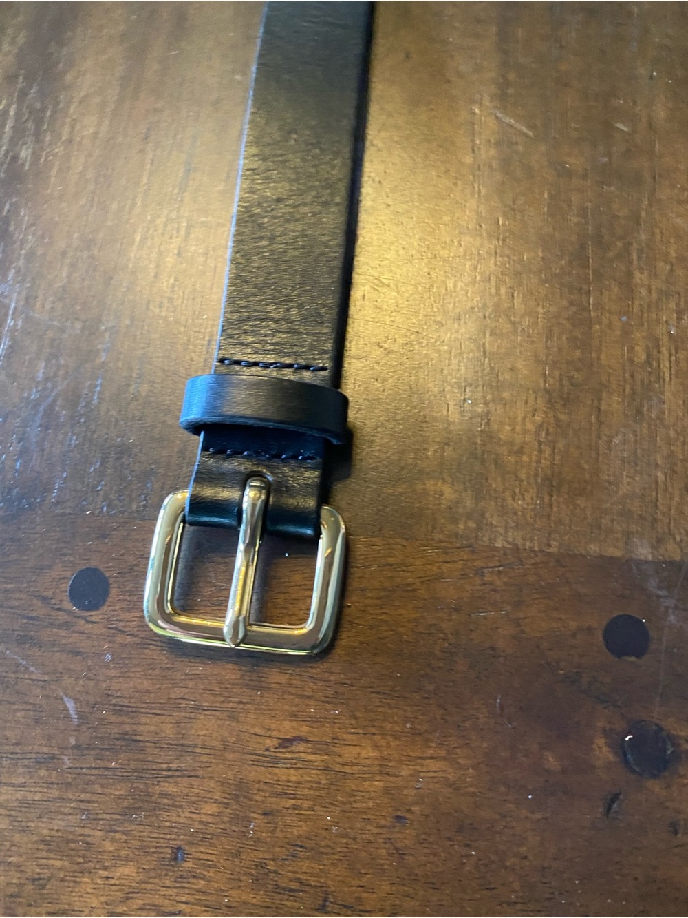 Classic Black Leather Women's Belt with Gold Buckle